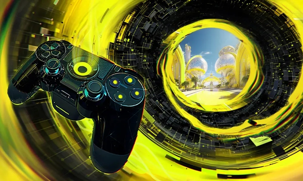WE ARE GAME CHANGERS A yellow vortex born from a joystick gives life to a portal