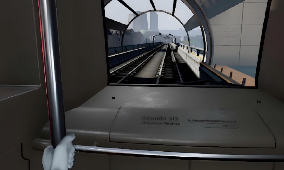 ANSALDO DRIVERLESS SYSTEM View of the tracks from inside a subway car in the "Ansaldo Driverless System" VR experience